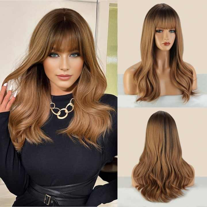 Long curly hair gradient wig for women heat resistant