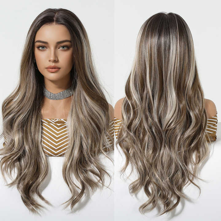 wigs synthetic future fibers long natural laminated soft wave wigs mixed colors