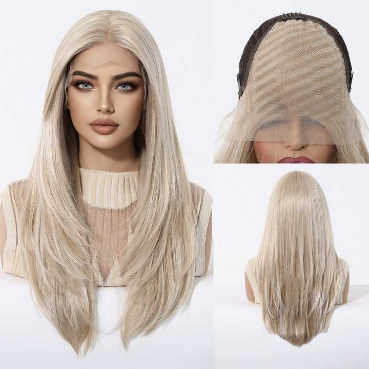 Lace Wigs Center Parted Fashion Black Brown Long Straight Hair Beanie Transparent