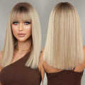 Halloween Hot Sale Blonde Wigs Bangs Medium Length Straight Wigs For Women Soft