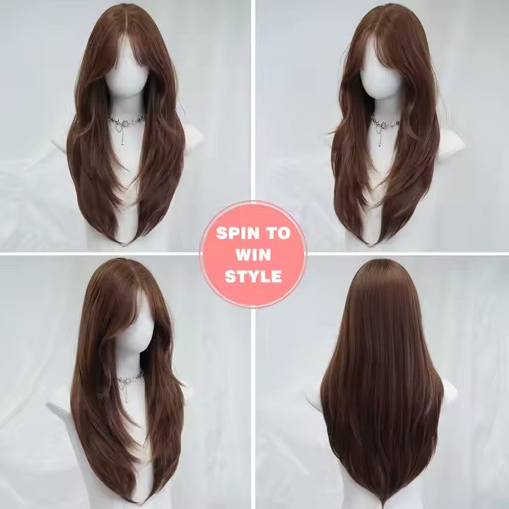 Single Top U Lace Long Straight Layered Wigs Women's 26 Inch Friendly Heat Resistant Synthetic Light Brown Wigs Natural Hairline