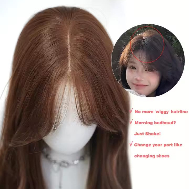 Single Top U Lace Long Straight Layered Wigs Women's 26 Inch Friendly Heat Resistant Synthetic Light Brown Wigs Natural Hairline